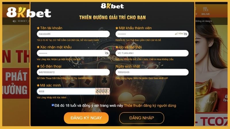 Hoàn tất thông tin vào form