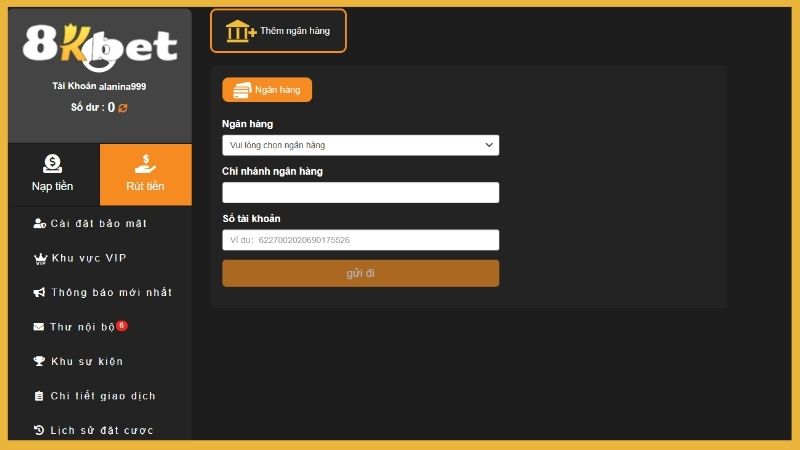 Hướng dẫn cách rút tiền 8kbet qua ngân hàng